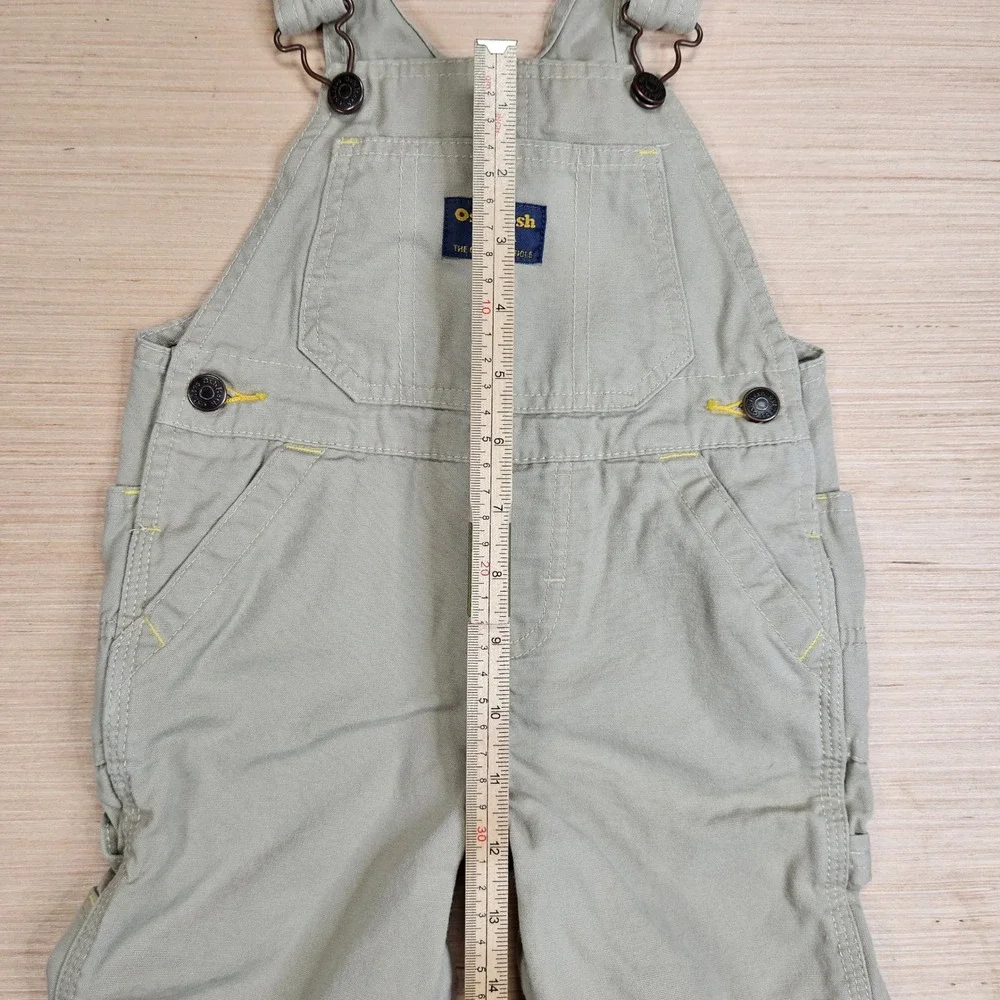 OshKosh B'gosh Vestbak Canvas Shortalls Overalls Kids 18 Khaki Vintage Style